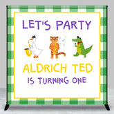 Aperturee - Lets Party Green White Plaid Custom Birthday Backdrop
